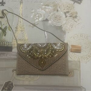 NWT Francesco Biasia Metallic Gold and Brown Bag